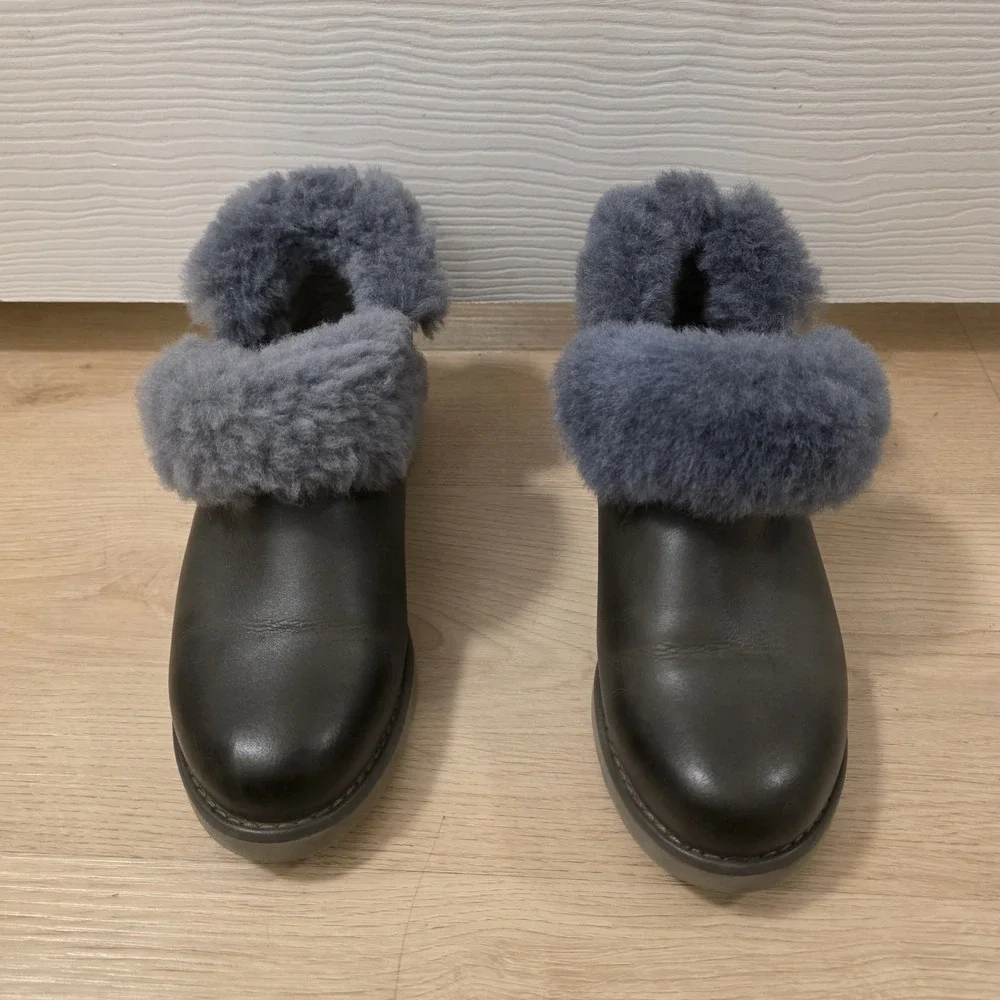 Aussie Connection Gray Leather Shearling Fur Lined Warm Ankle‎ Boots Size 6